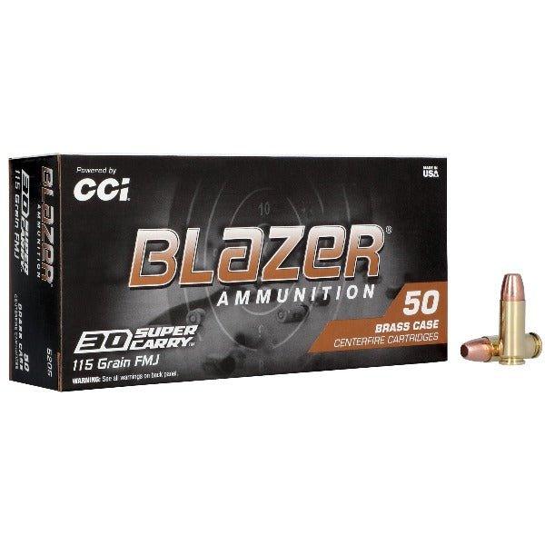 Blazer Ammunition Blazer Brass, 30 Super Carry, 115 Grain, Full Metal Jacket, 50 Round Box/20 BXS per case - INVTACTICAL