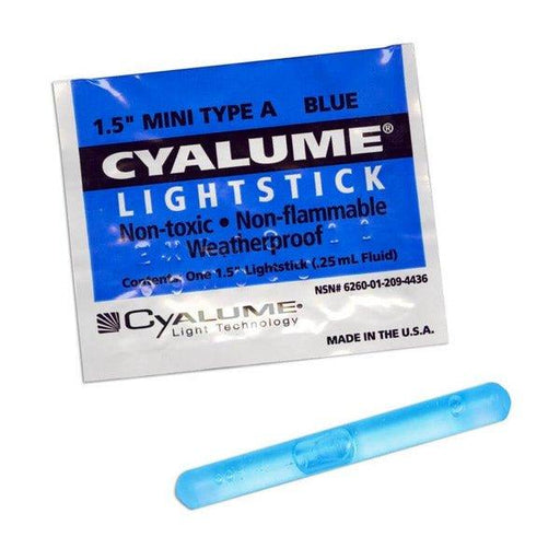 Cyalume 1.5" ChemLight Mini (Type A) - Case of 50 - Individually foiled (Blue) - 4 Hour (Case) - INVTACTICAL