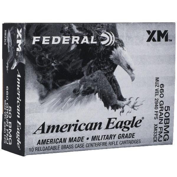 Federal American Eagle, 50 BMG, 660 Grain, Full Metal Jacket, 10 Round Box/10 BXS per case - INVTACTICAL
