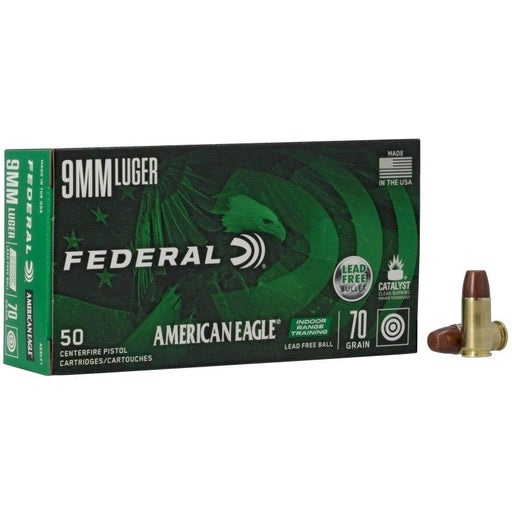 Federal American Eagle, Indoor Range Training, 9MM, 70 Grain, Lead Free Ball, 50 Round Box/10 BXS per case - INVTACTICAL