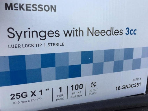 McKesson 3mL/3cc Syringes, 1” Needle, 25 ga. – Graduation (0.1 cc/mL) - INVTACTICAL