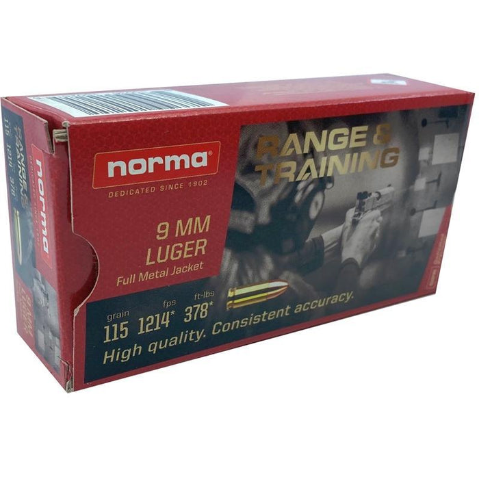 Norma 9mm Luger, 115 gr., FMJ/RN - Range & Training (1000 Rounds) - INVTACTICAL