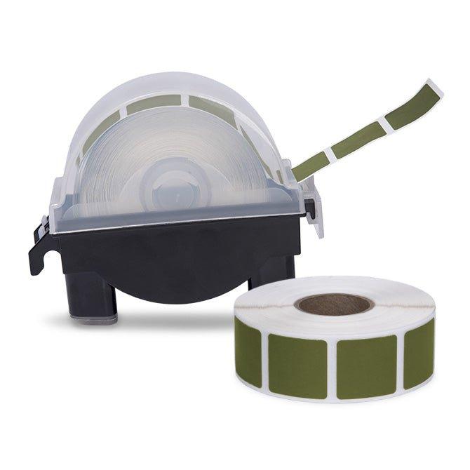 Roll of 1000 7/8" Square Target Pasters with Plastic Dispenser (Dark Green) - INVTACTICAL