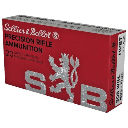 Sellier & Bellot Precision Rifle Ammo, 308 Winchester, 168Gr, Boat Tail Hollow Point, 20 Round Box SB308G (25 BXS PER CASE) - INVTACTICAL