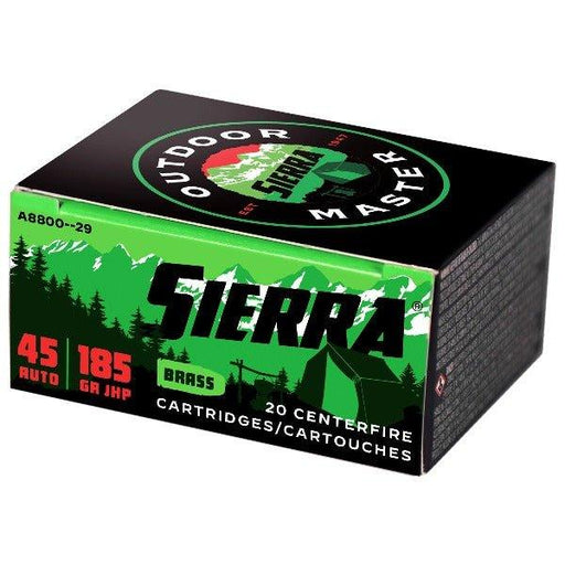 Sierra Bullets Outdoor Master, 45 ACP, 185Gr, Jacketed Hollow Point, 20 Round Box A8800--29 - INVTACTICAL
