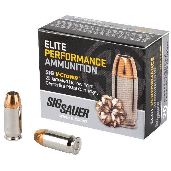 Sig Sauer Elite Performance V-Crown, 45 ACP, 230 Grain, Jacketed Hollow Point, 20 Round Box E45AP2-20 - INVTACTICAL