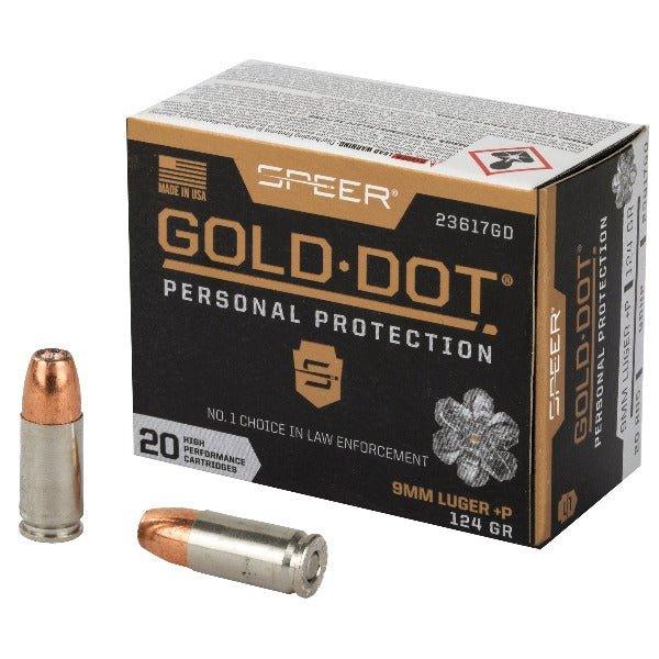 Speer Ammunition Speer Gold Dot, Personal Protection, 9MM, 124 Grain, Hollow Point, +P, 20 Round Box 23617GD - INVTACTICAL