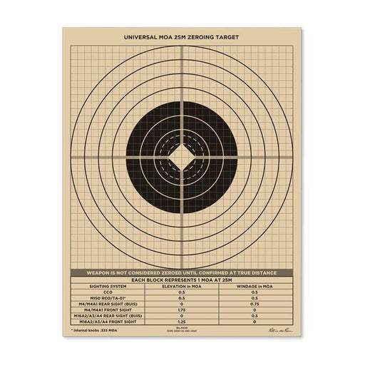 U.S. Army Universal 25 Meter MOA Zeroing Target (Water-Resistant) - Pack of 100 - INVTACTICAL