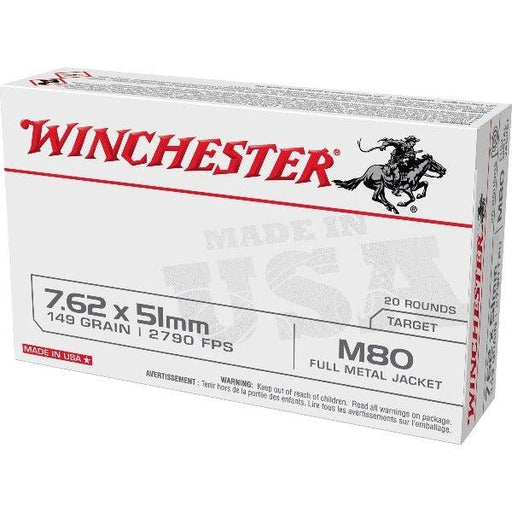 Winchester Ammunition M80, 762NATO, 149Gr, Full Metal Jacket, 20 Round Box WM80 - INVTACTICAL