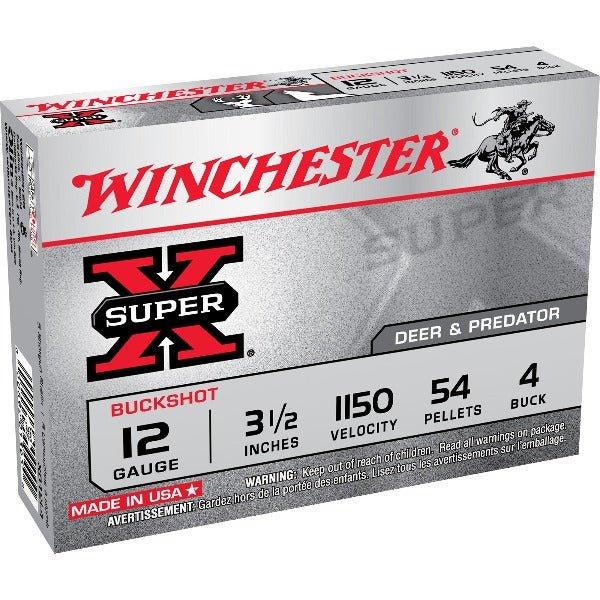 Winchester Ammunition SUPER X, 12 Gauge 3.5", 4 Buck, Buckshot, 5 Round Box XB12L4 (50 BXS PER CASE) - INVTACTICAL