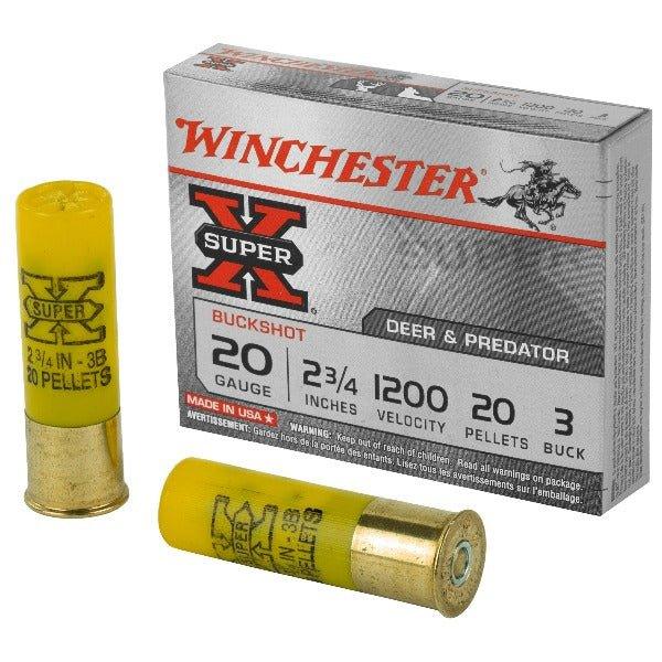 Winchester Ammunition Super-X, 20 Gauge, 2.75", 3 Buck, Buckshot, 20 Pellets,5 Round Box XB203 (50 BXS PER CASE) - INVTACTICAL